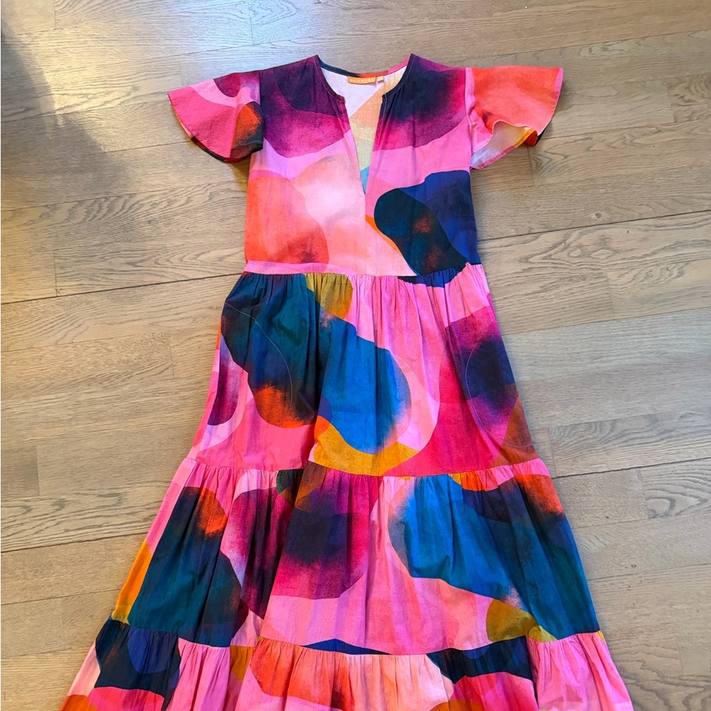 Oliphant Pink and Blue Abstract Maxi Dress